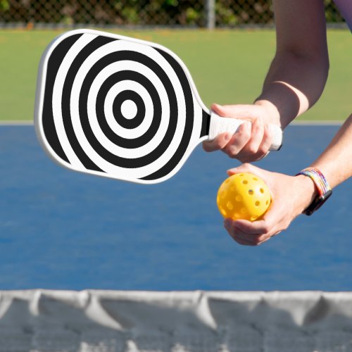 Black and White Concentric Circles Pickleball Paddle