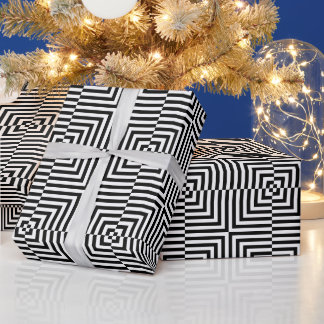 Black and White Concentric Square Optical Art Wrapping Paper