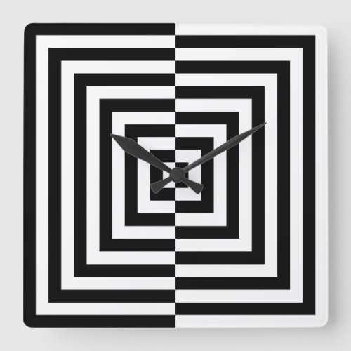 Black and White Concentric Squares Opti Art Square Wall Clock