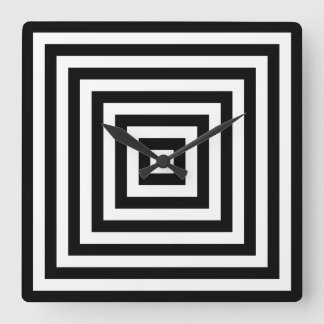 Black and White Concentric Squares Pattern Square Wall Clock