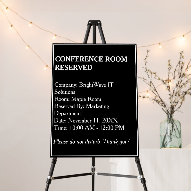 Black and White Conference Room Reserved Sign (In Situ (Stand))