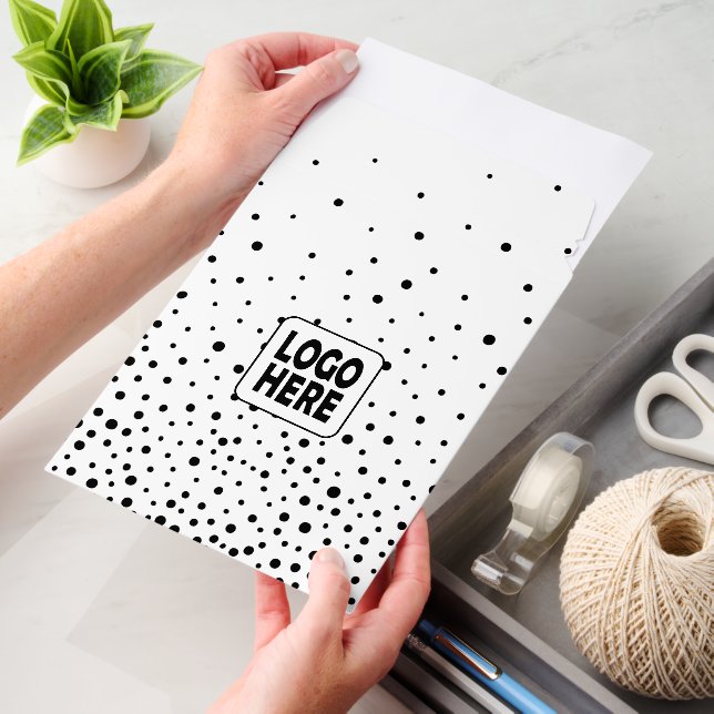 Black and white confetti and custom logo envelope mailers (Desk)