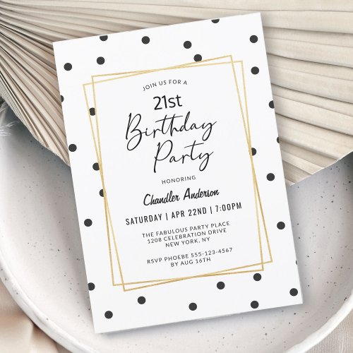 Black and White Confetti Dots 21st Birthday Party Invitation