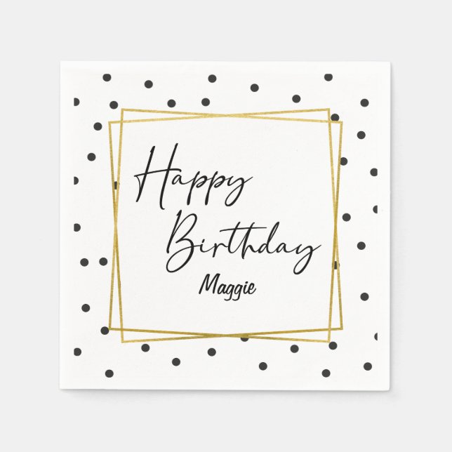 Black and White Confetti Dots Birthday for Her Napkins (Front)