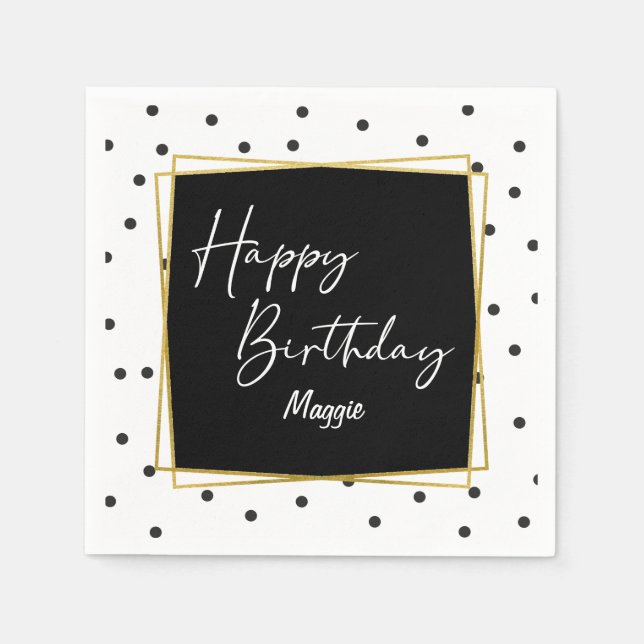 Black and White Confetti Dots Birthday for Her Napkins (Front)