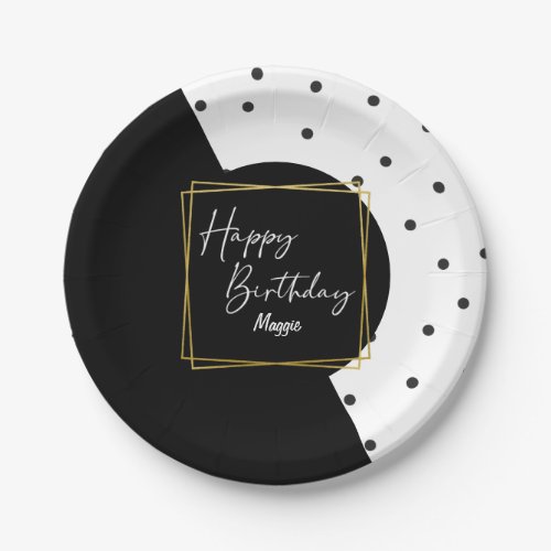 Black and White Confetti Dots Birthday for Her Paper Plates