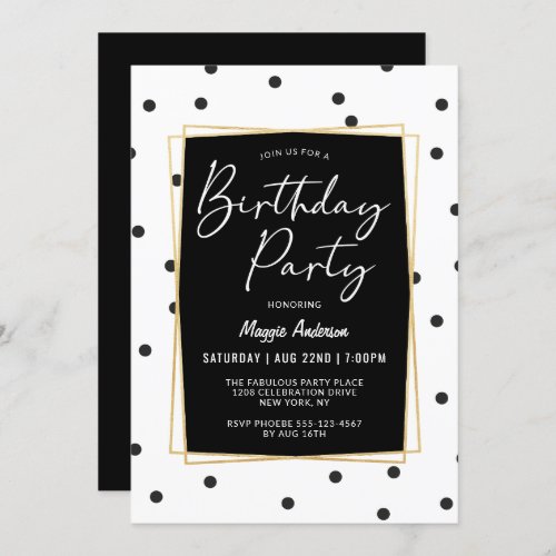 Black and White Confetti Dots Birthday Party Invitation