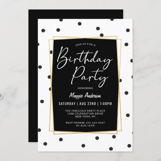 Black and White Confetti Dots Birthday Party Invitation | Zazzle.com