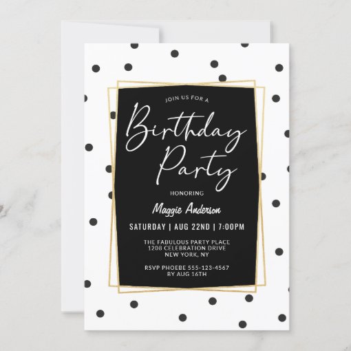 Black and White Confetti Dots Birthday Party Invitation | Zazzle