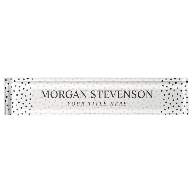 Black And White Confetti Dots Name Plate (Front)