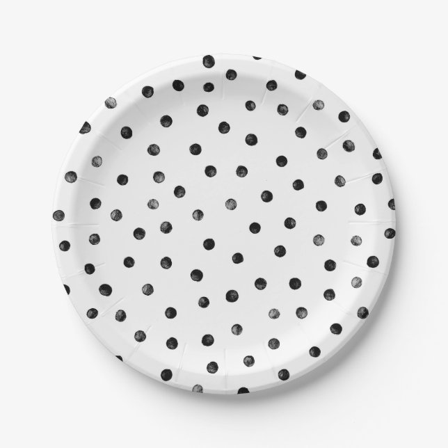 Black And White Confetti Dots Paper Plates (Front)