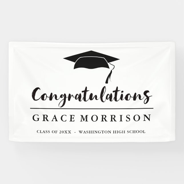 Black and White Congratulations Graduation Banner (Horizontal)