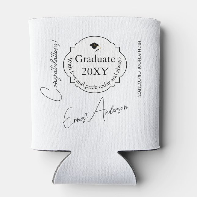 Black and White Congratulations Graduation Party Can Cooler (Back)
