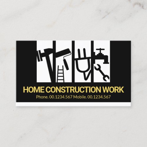 Black And White Construction Handyman Tool Stripes Business Card
