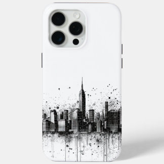 Black and White Contemporary City Skyline iPhone 15 Pro Max Case