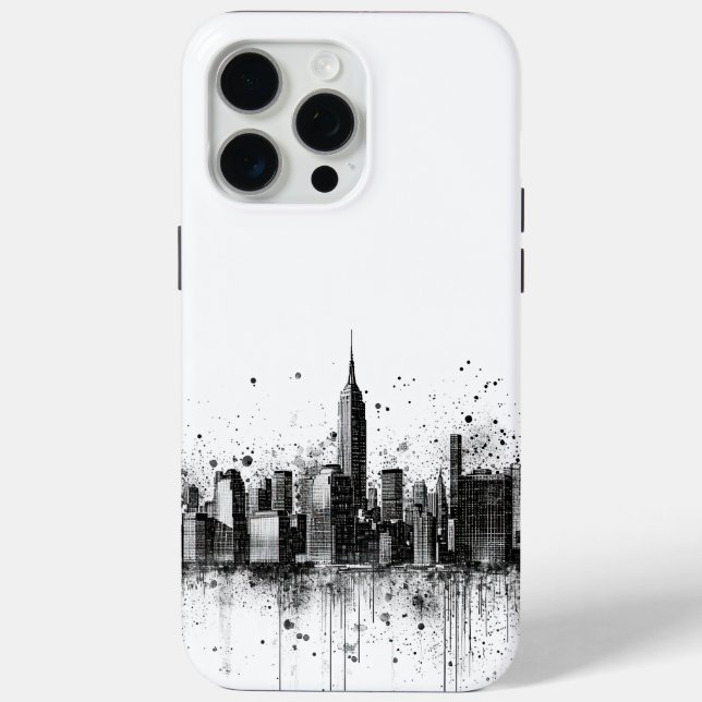 Black and White Contemporary City Skyline Case-Mate iPhone Case (Back)
