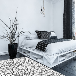 Black and White Contemporary Line Art  Rug