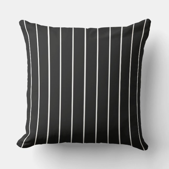 Black and White Contemporary Monochrome Pinstripe  Outdoor Pillow (Front)