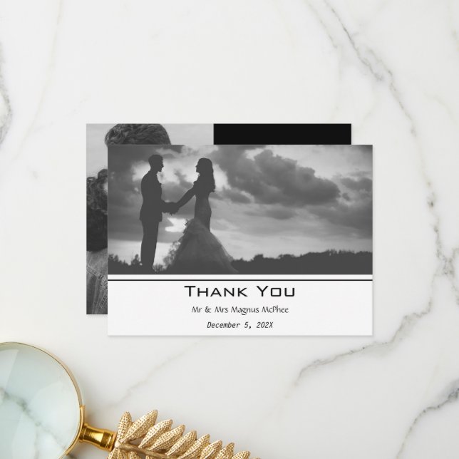 Black and White Contemporary Photo Thank You Card (Front/Back In Situ)