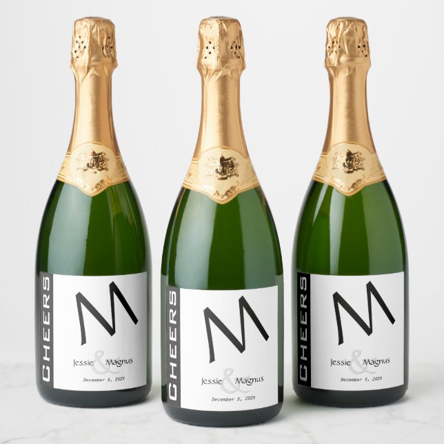 Black and White Contemporary Sparkling Wine Label (Bottles)