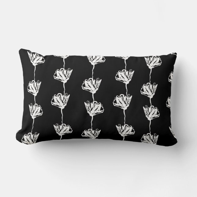 Black and White Contemporary Tulip Stripe Lumbar Pillow (Front)
