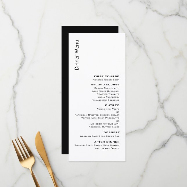 Black and White Contemporary Wedding Menu (Front/Back In Situ)