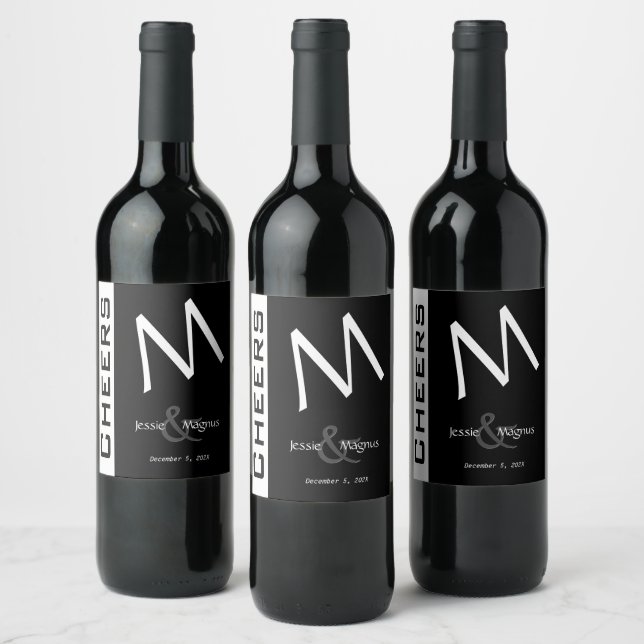 Black and White Contemporary Wine Label (Bottles)