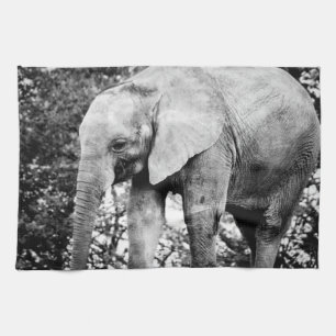 Black and White Contrast Photo of Elephant Kitchen Towel
