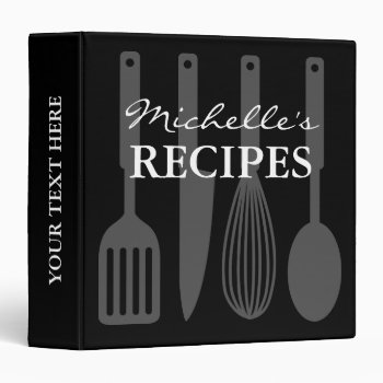 Black And White Cooking Utensil Recipe Binder Book by cookinggifts at Zazzle