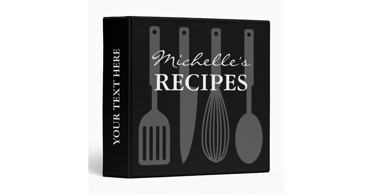 Black and white cooking utensil recipe binder book | Zazzle