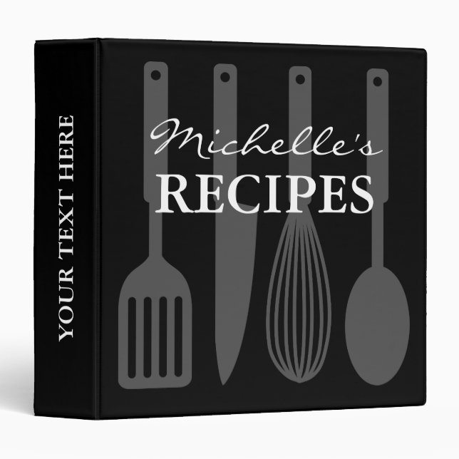 Black and white cooking utensil recipe binder book (Front/Spine)