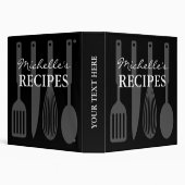 Black and white cooking utensil recipe binder book | Zazzle