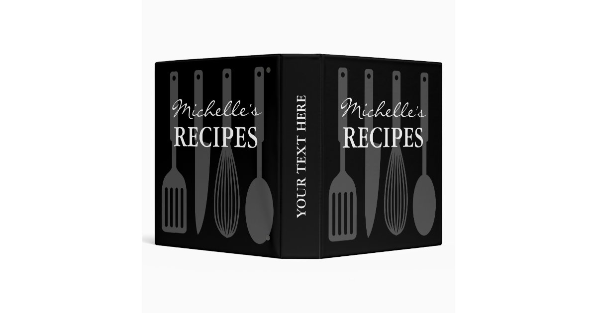 Black and white cooking utensil recipe binder book | Zazzle