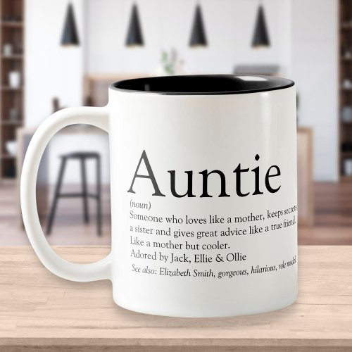 Black and White Cool Aunt Auntie Definition Two_Tone Coffee Mug