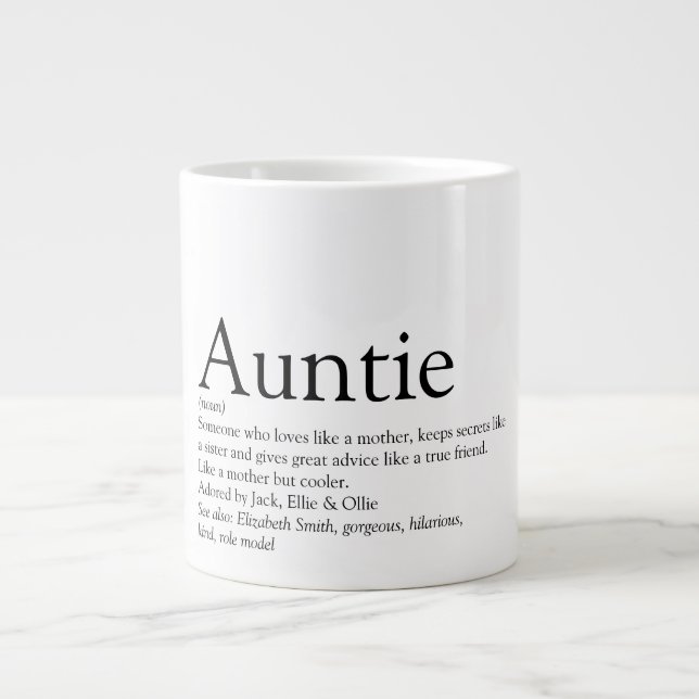 Black and White Cool Fun Aunt Auntie Definition Giant Coffee Mug (Front)