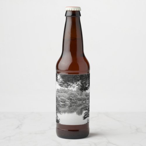 Black and white cool unique nature and lake beer bottle label