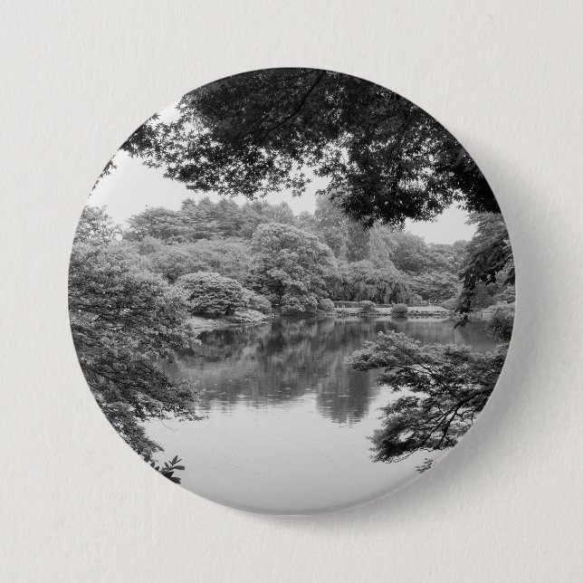 Black and white, cool, unique nature and lake button (Front)
