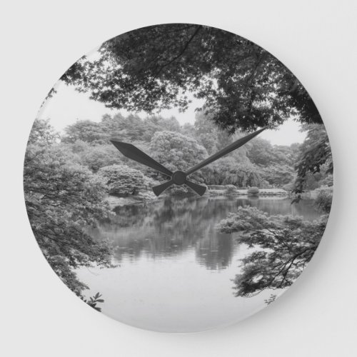Black and white cool unique nature and lake large clock