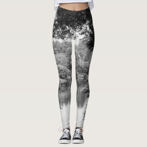 Black and white cool unique nature and lake leggings