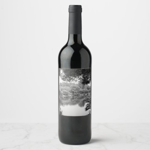 Black and white cool unique nature and lake wine label