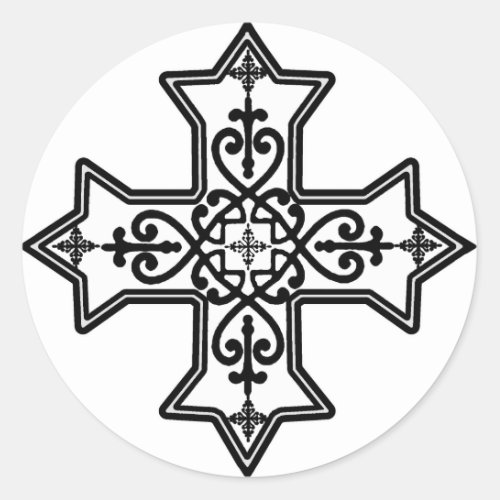 Black and White Coptic Cross Classic Round Sticker