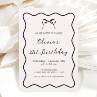 Black and White Coquette Bow Birthday Party Invitation