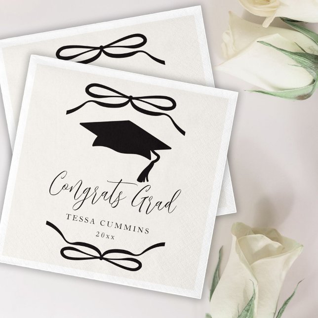 Black and White Coquette Bow Girl Graduation Party Napkins (Creator Uploaded)