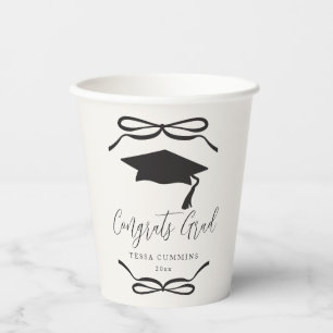 Black and White Coquette Bow Girl Graduation Party Paper Cups