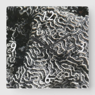 Black and White Coral I Abstract Nature Photo Square Wall Clock