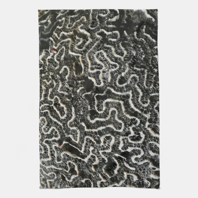 Black and White Coral II Abstract Nature Photo Kitchen Towel (Vertical)