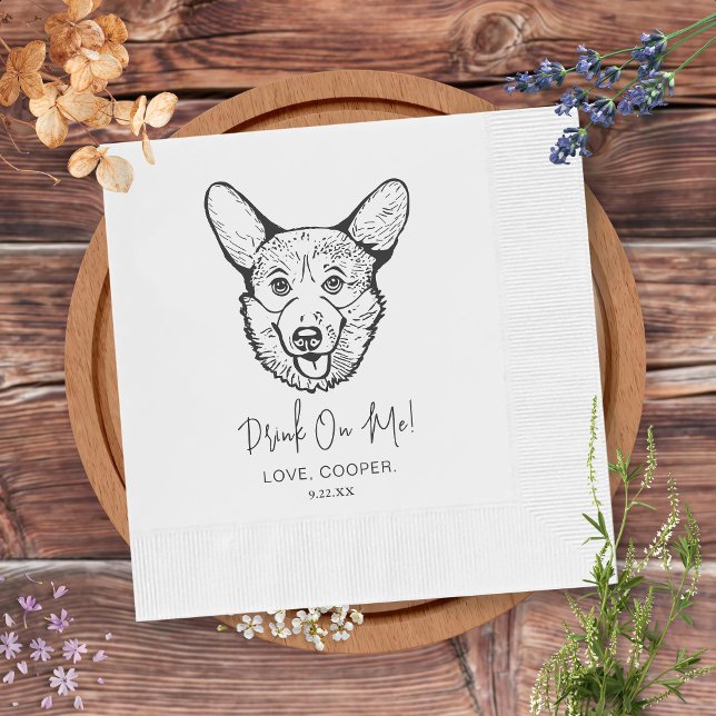 Black and White Corgi Dog Personalized Wedding Napkins (Creator Uploaded)