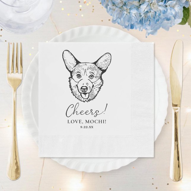Black and White Corgi Dog Personalized Wedding Napkins (Creator Uploaded)