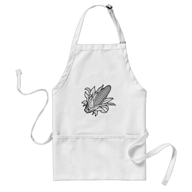 Black and white corn cob icon with leaves adult apron (Front)