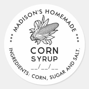 Black and white corn syrup label with cob symbol